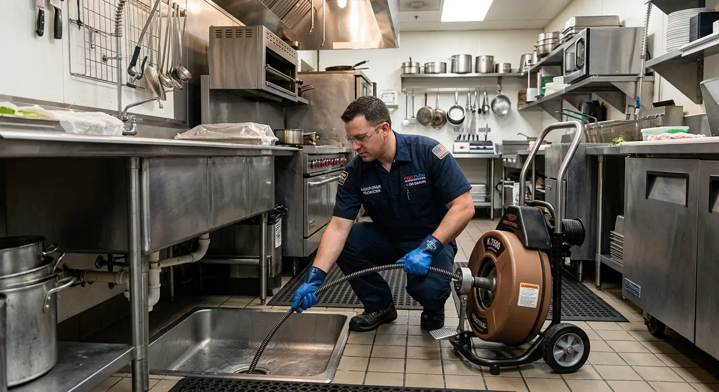 Commercial drain cleaning service in a restaurant kitchen in Fruitville