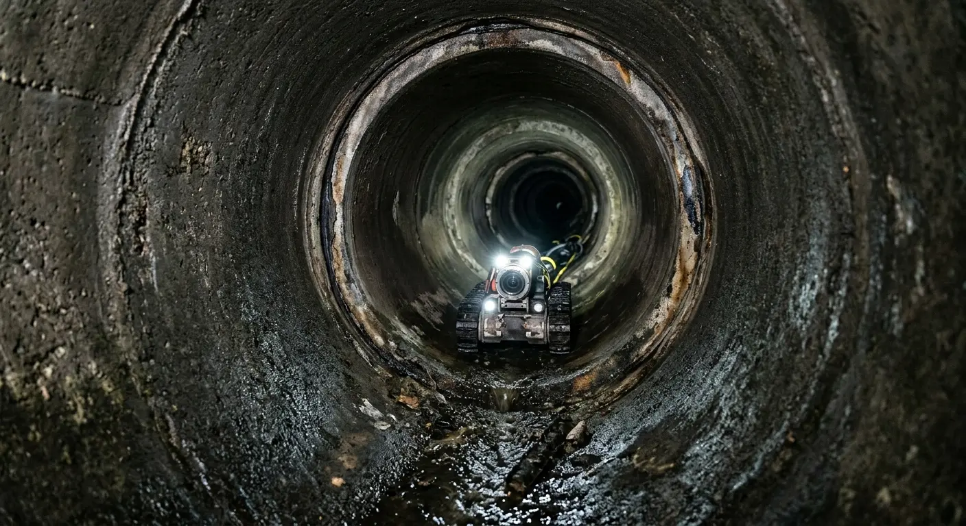 Robotic sewer camera inspecting pipe interior for Drain Snake Service in Fruitville